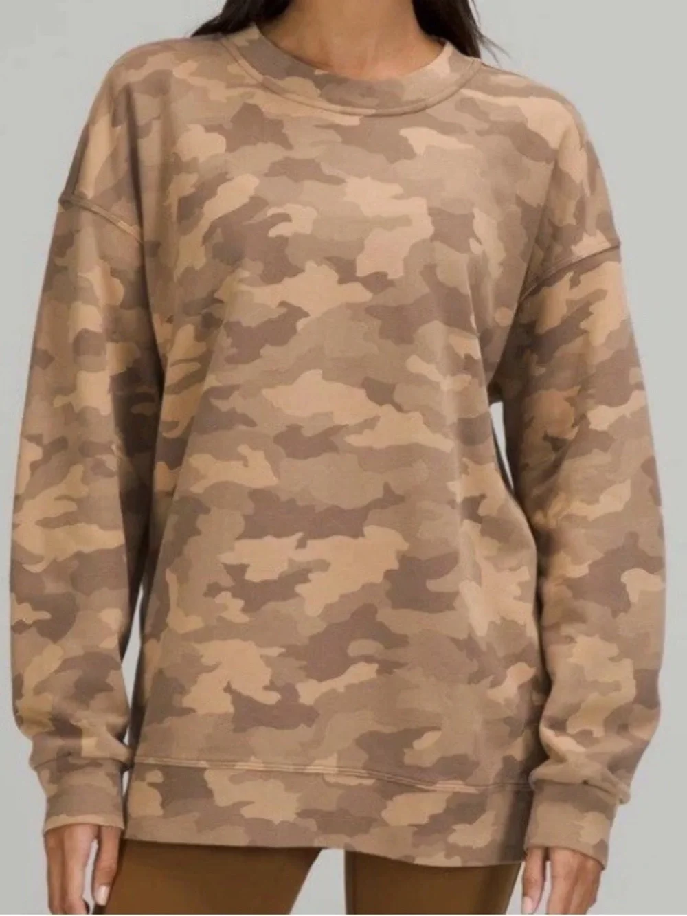 LULULEMON Perfectly Oversized Crew Heritage 365 Camo Beige Size 10 Estimated